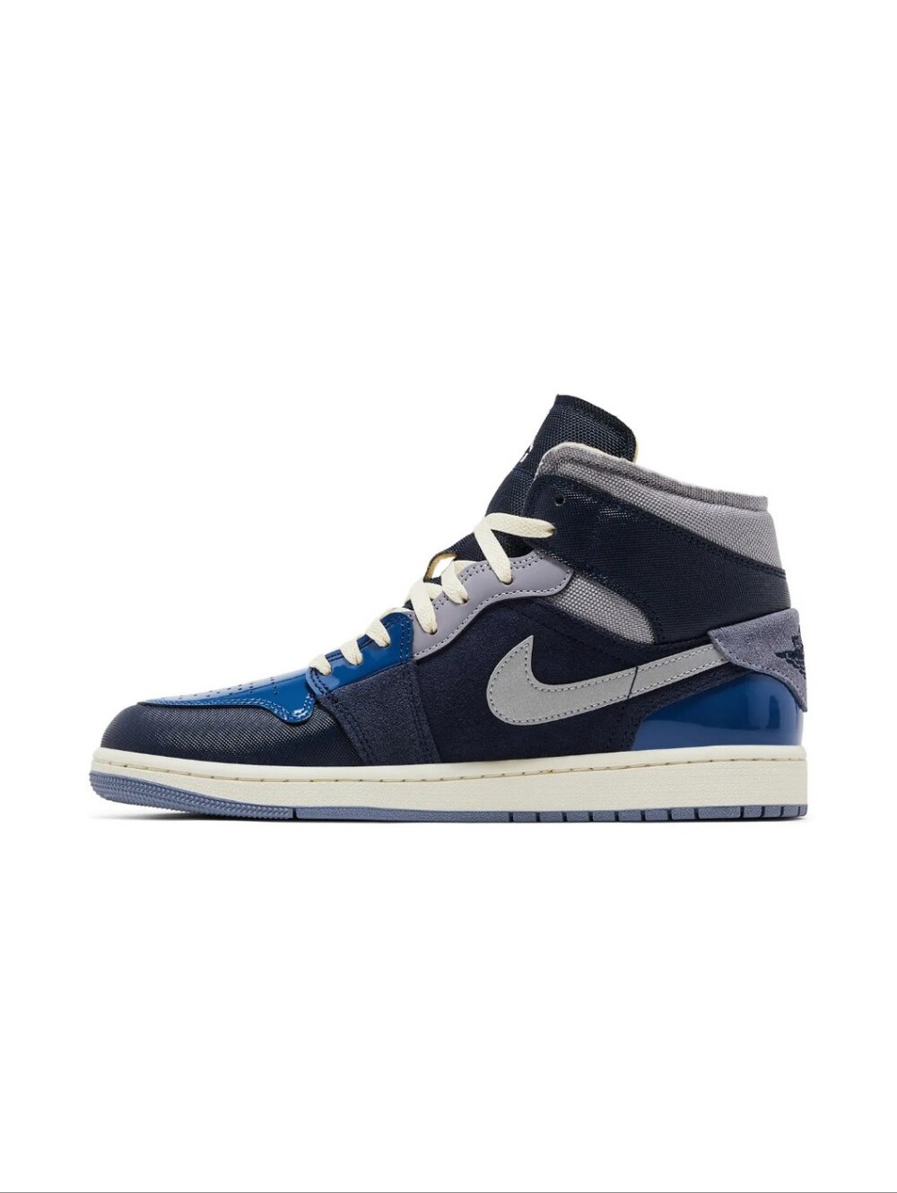 Nike Air Jordan 1 Mid SE Craft "Obsidian", featuring a unique "inside-out"
